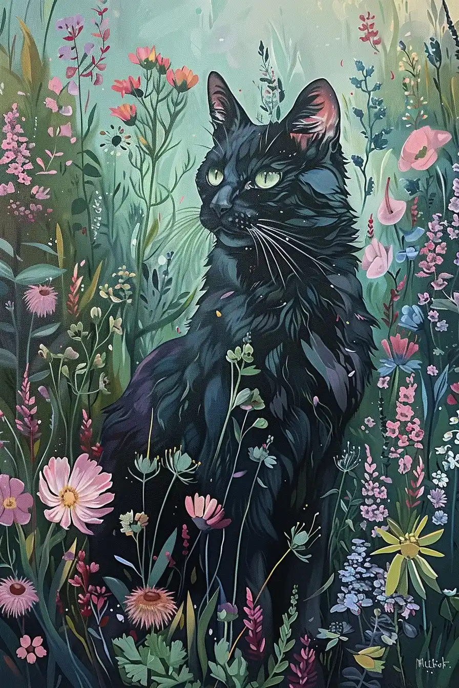 Muted Cat Garden Oil Midjourney提示词