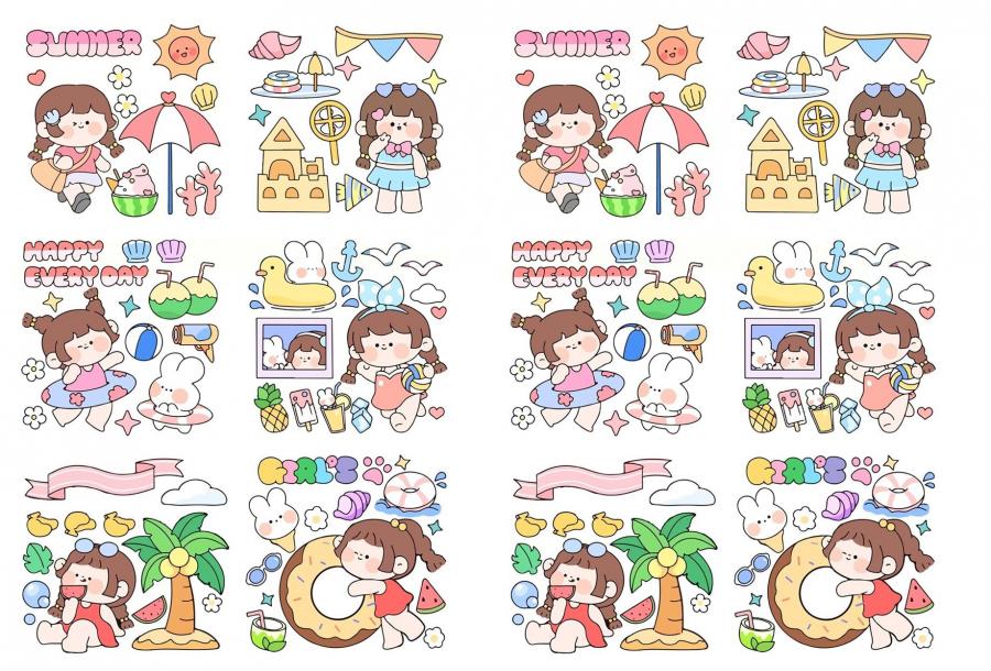 一套卡通夏日元素AI格式