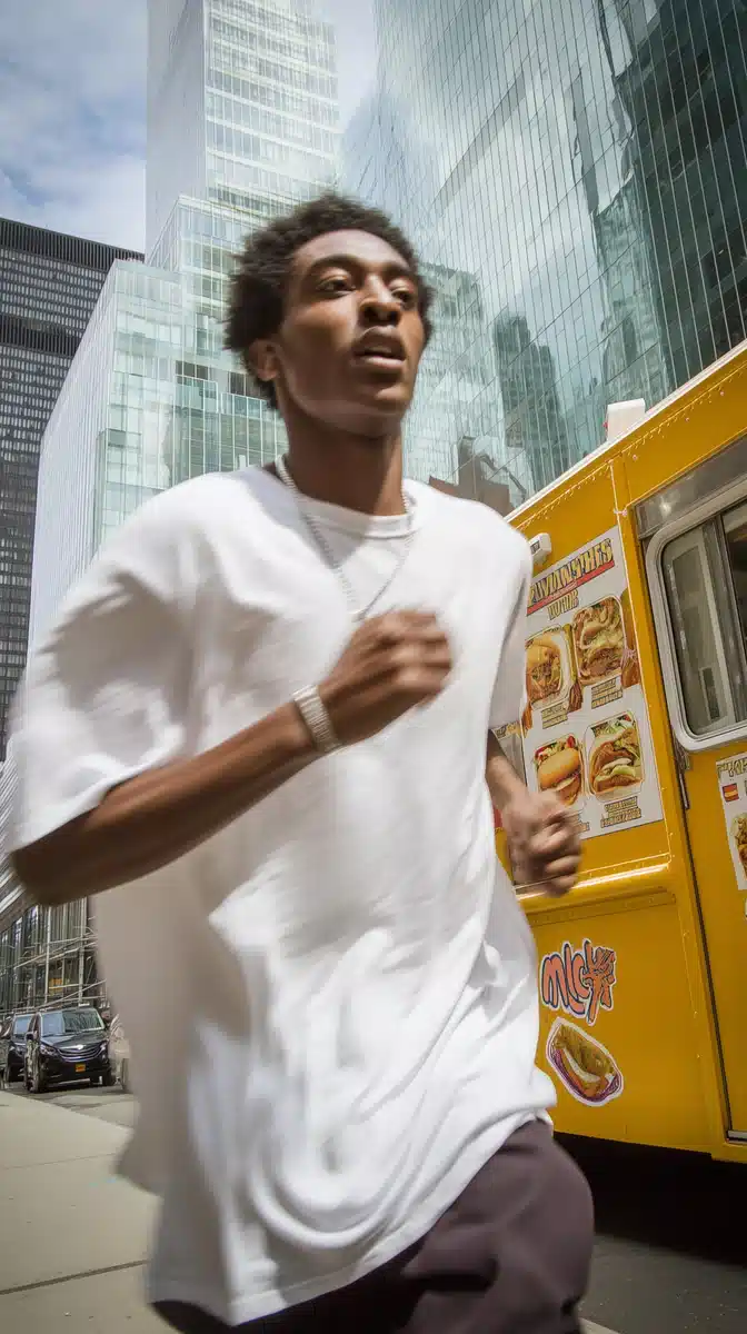 Urban Sprinting Black Man Midjourney提示词