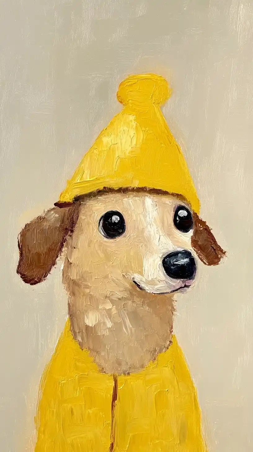 Minimalist Dog in Rain Hat Midjourney提示词