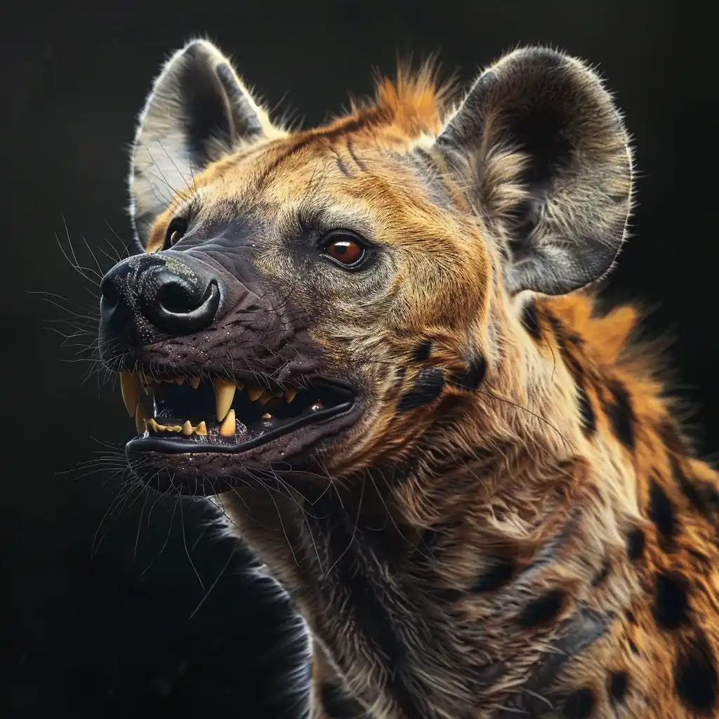 Hyperrealistic Hyena on Solid Background Midjourney提示词
