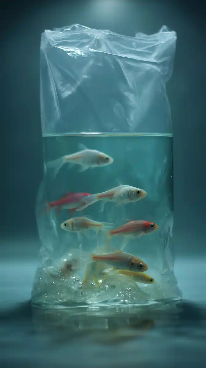 Raw Water Bag with Fish Midjourney提示词