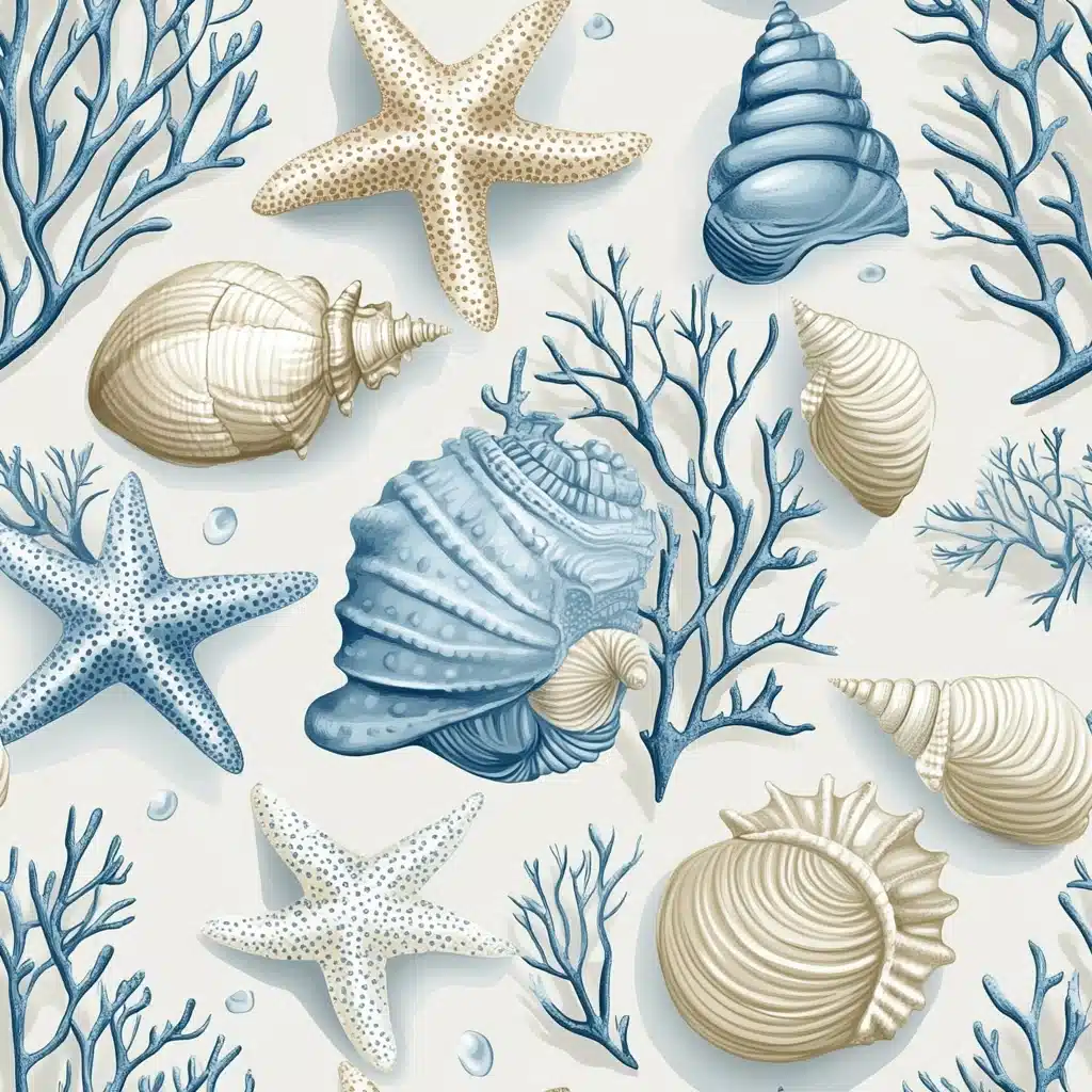 Nautical Pattern Seashells Starfish Midjourney提示词