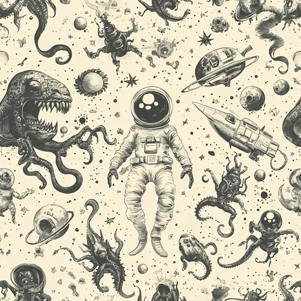 Retro Space Wallpaper Design Midjourney提示词