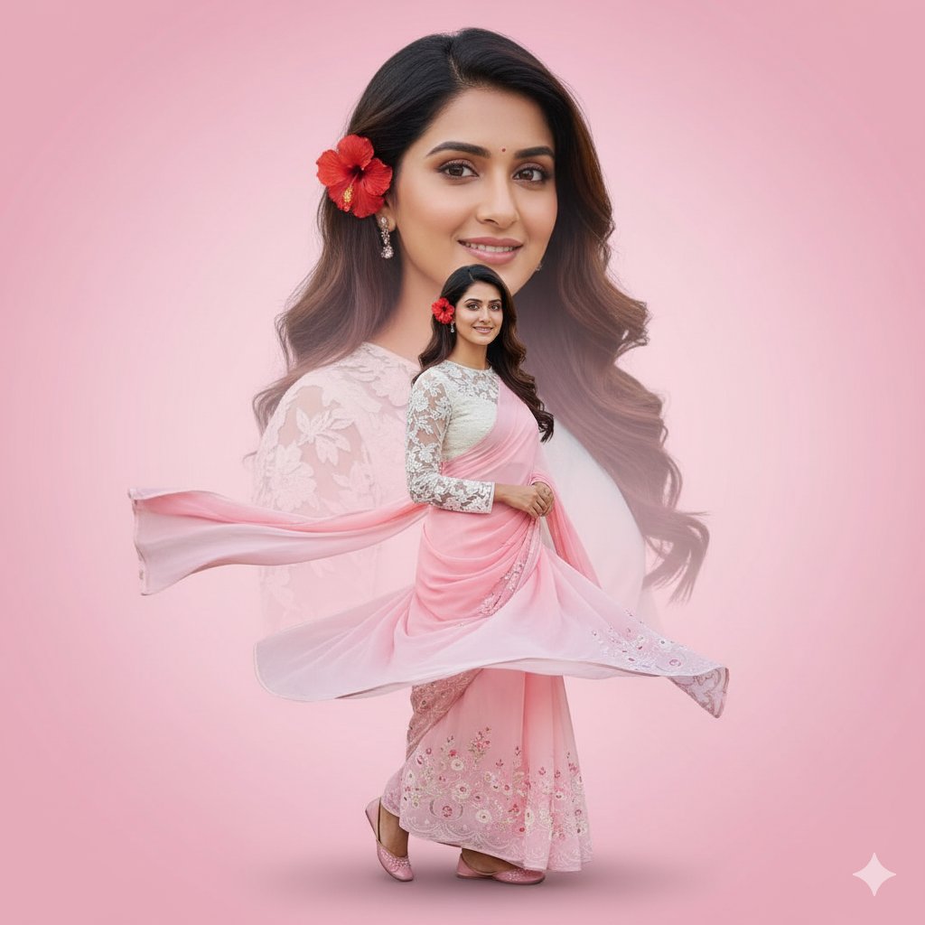 Beautiful Indian Woman in Pink Saree | Fashion Photography Nano Banana提示词