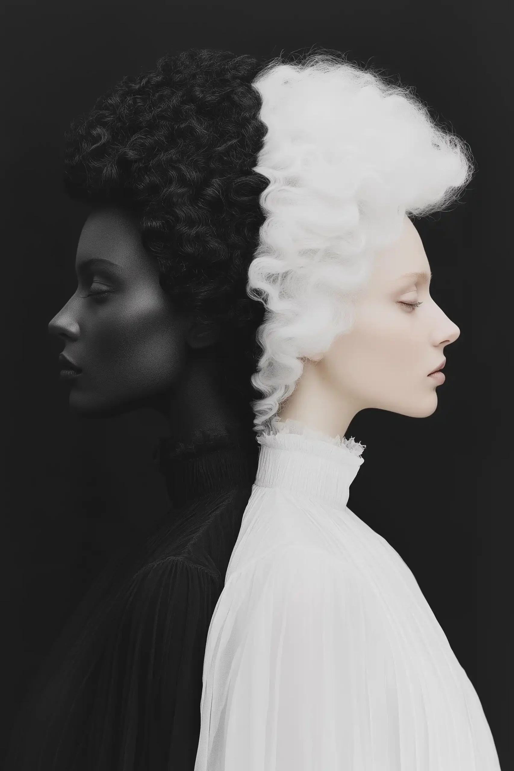 Contrasting Women in Monochrome Midjourney提示词