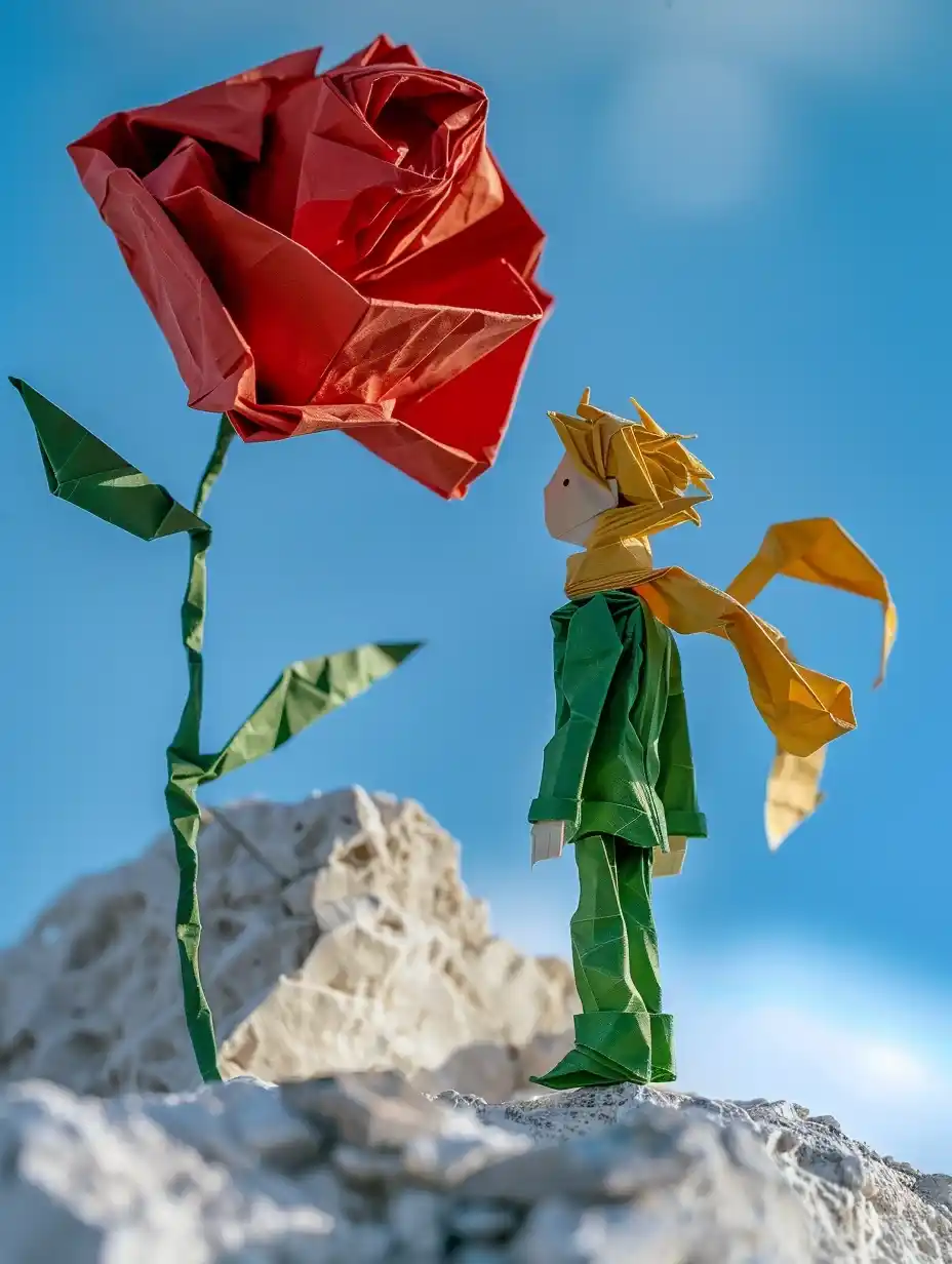 Origami Prince with Rose Midjourney提示词