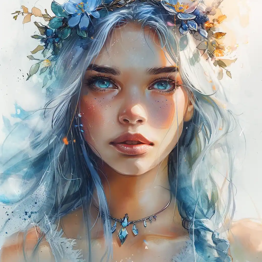 Watercolor Goddess Arizia Midjourney提示词