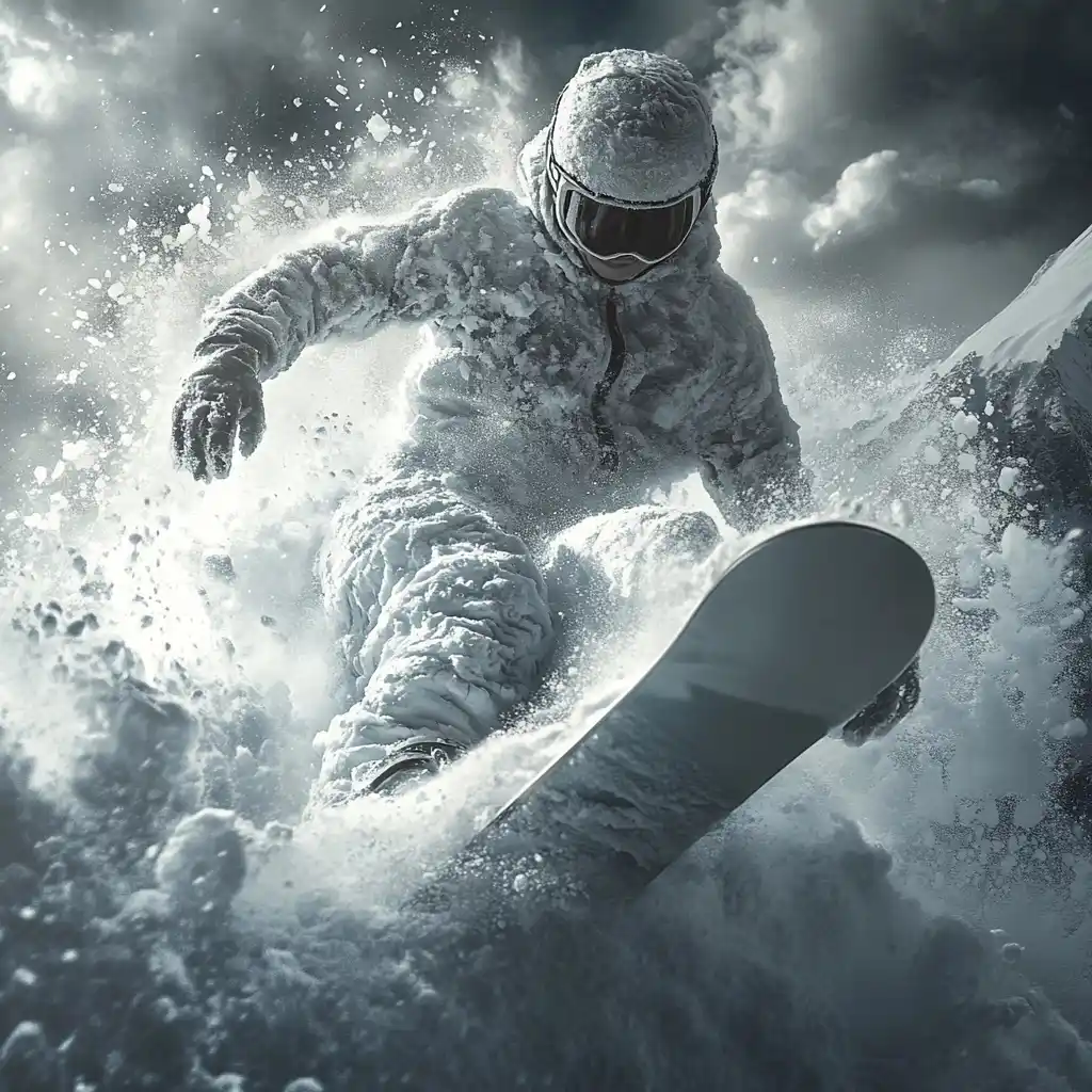 Snowboarder Sculpture in Action Midjourney提示词