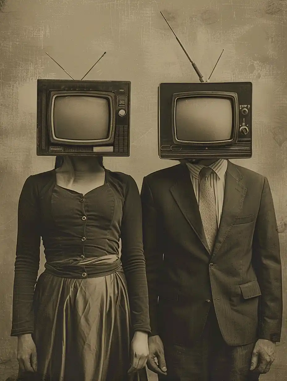 Vintage TV Head Duo Midjourney提示词