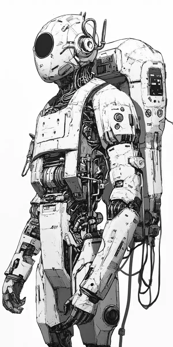 Detailed Line Art Robot Midjourney提示词