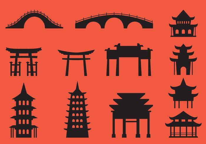 日本建筑剪影矢量