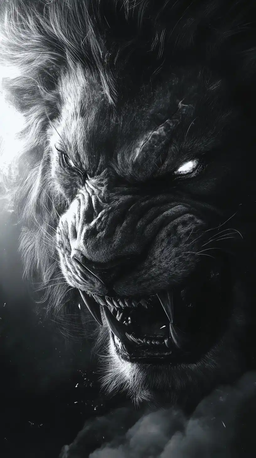 Snarling Lion Portrait Monochrome Midjourney提示词