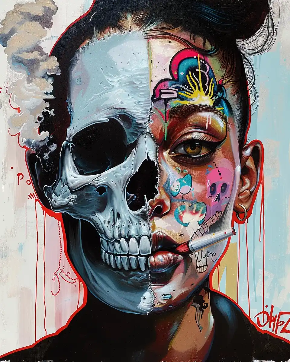 Graffiti Female Skull Art Midjourney提示词