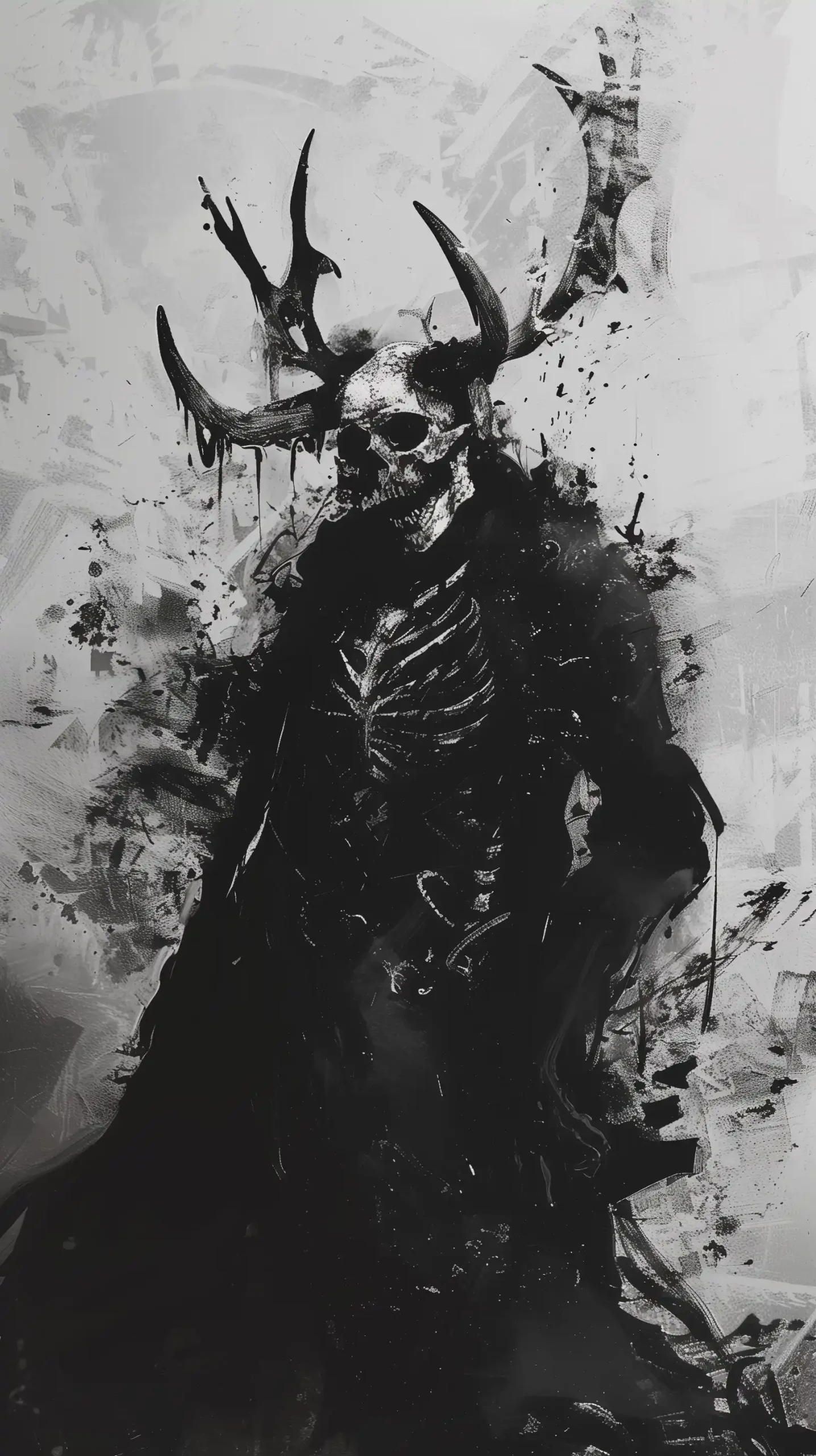Monochrome Demon Skull Midjourney提示词
