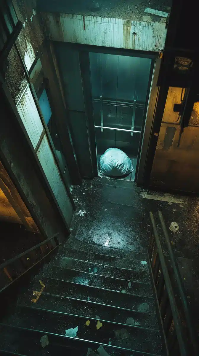 Elevator Scene with Body Bag Midjourney提示词