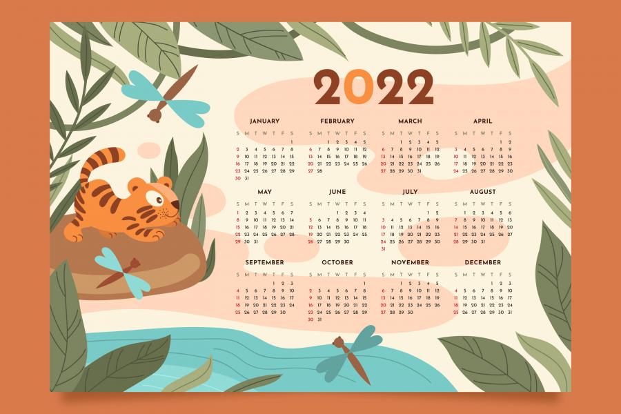 16款2022年虎年日历插画矢量素材打包下载