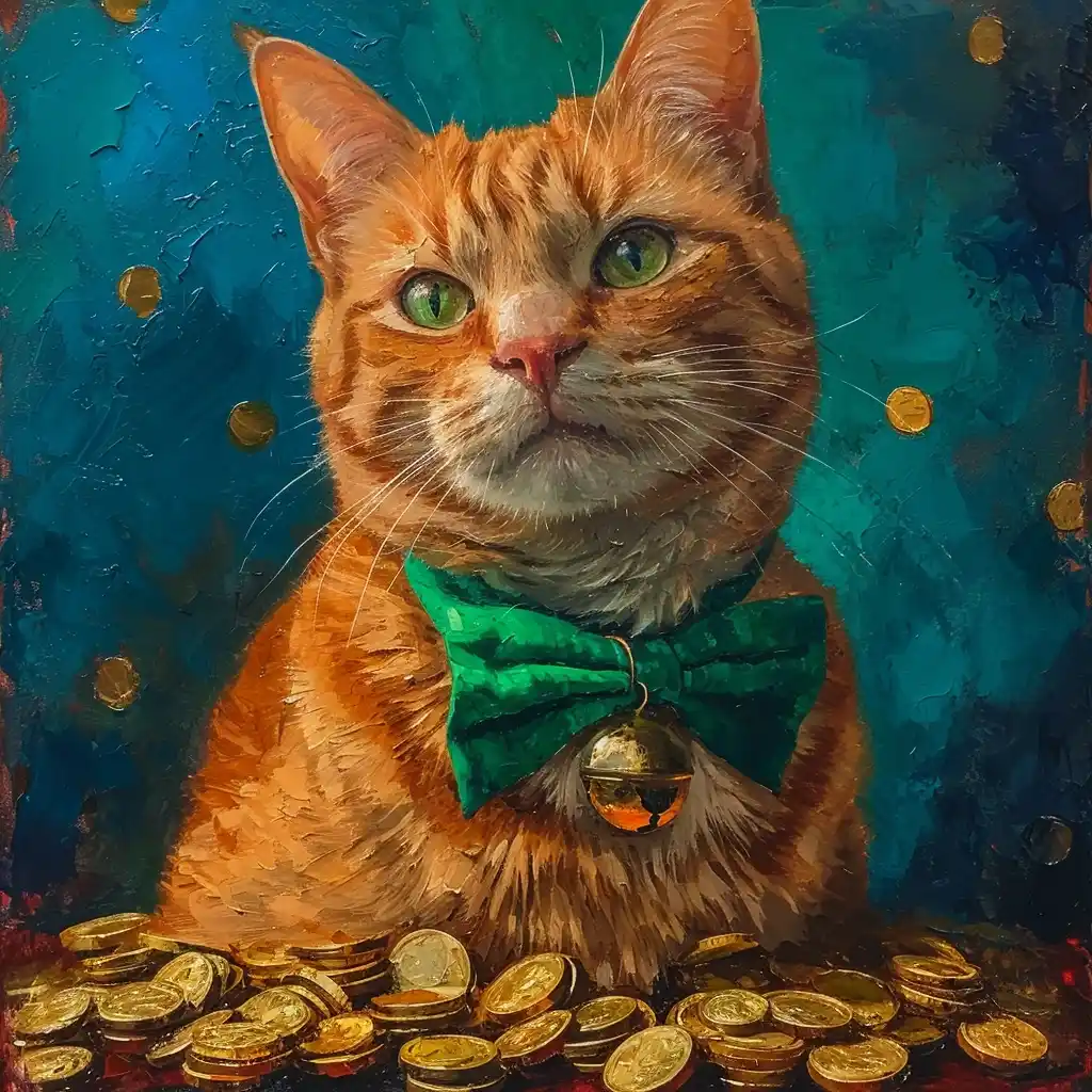 Golden Coin Cat Colorful St Patricks Midjourney提示词