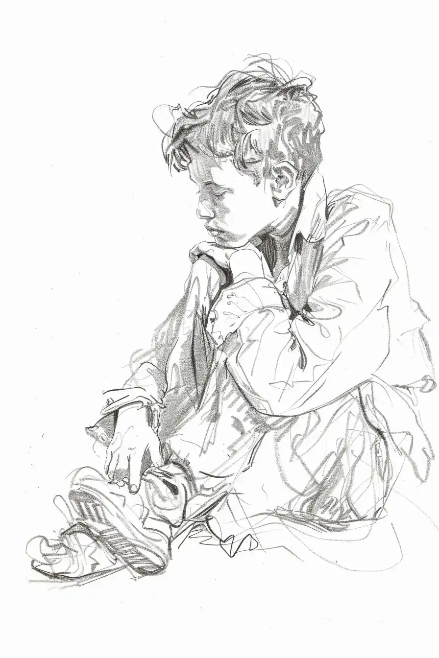 Continuous Line Workhouse Boys Midjourney提示词