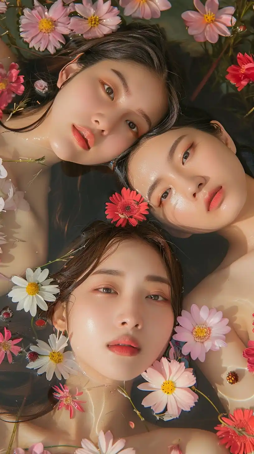 Asian Women in Flower Tub Midjourney提示词