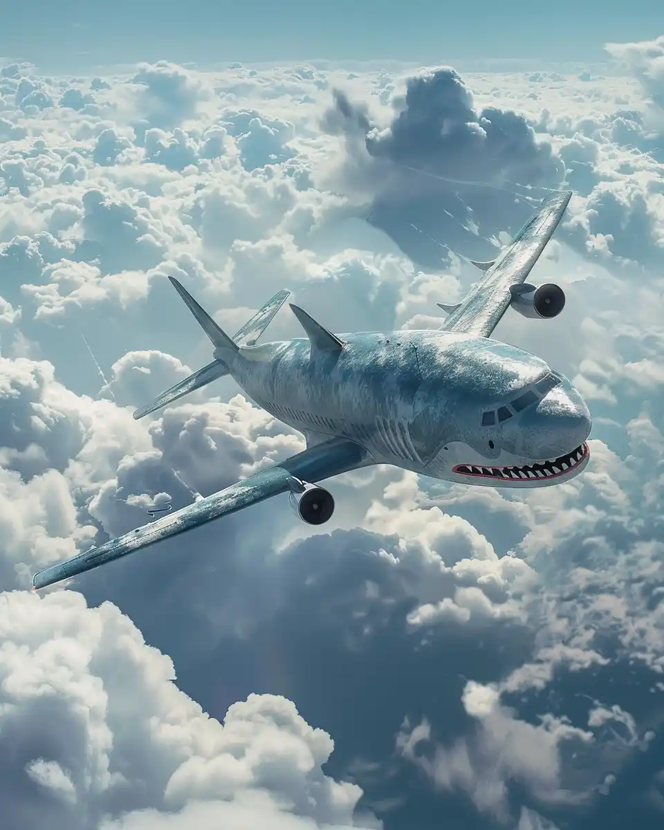 Shark Aircraft in Sky Midjourney提示词