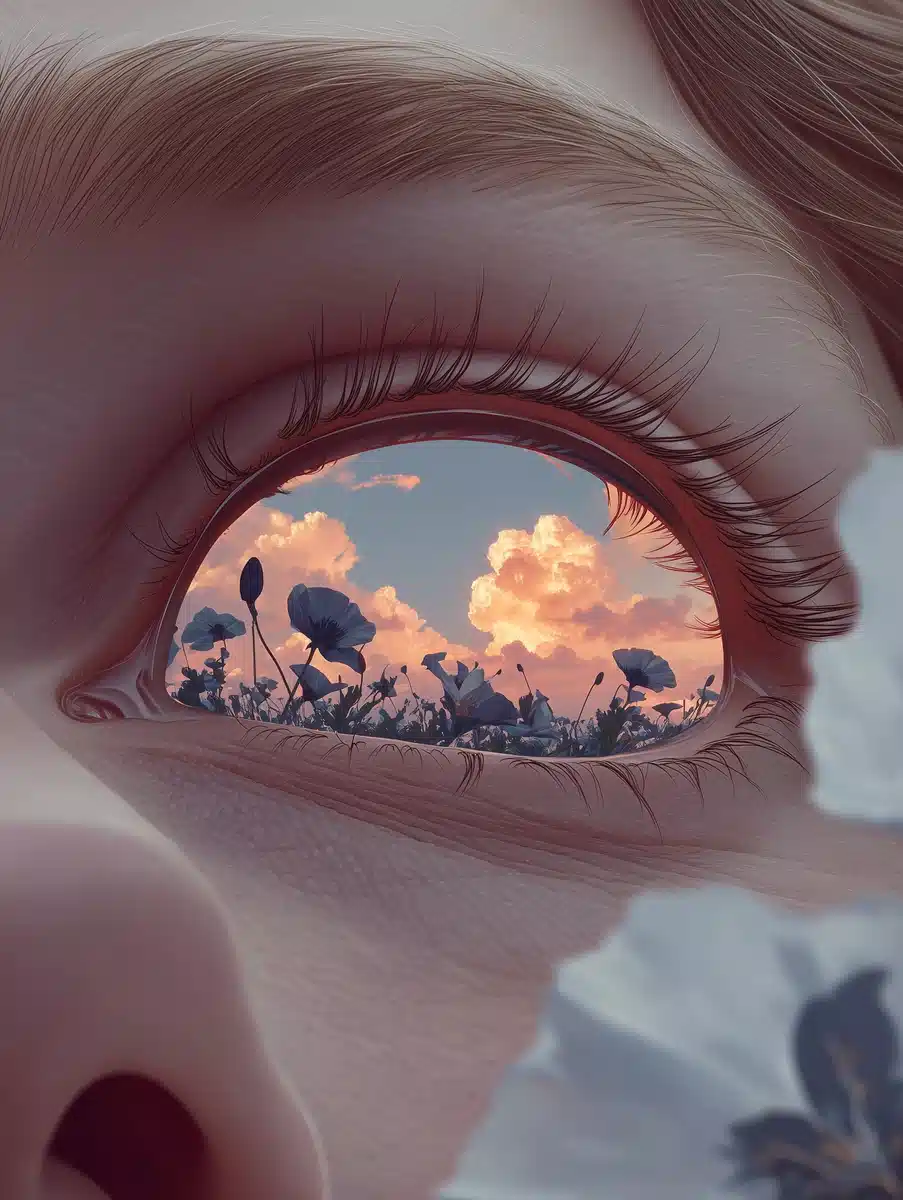 Surreal Eye with Poppies Midjourney提示词