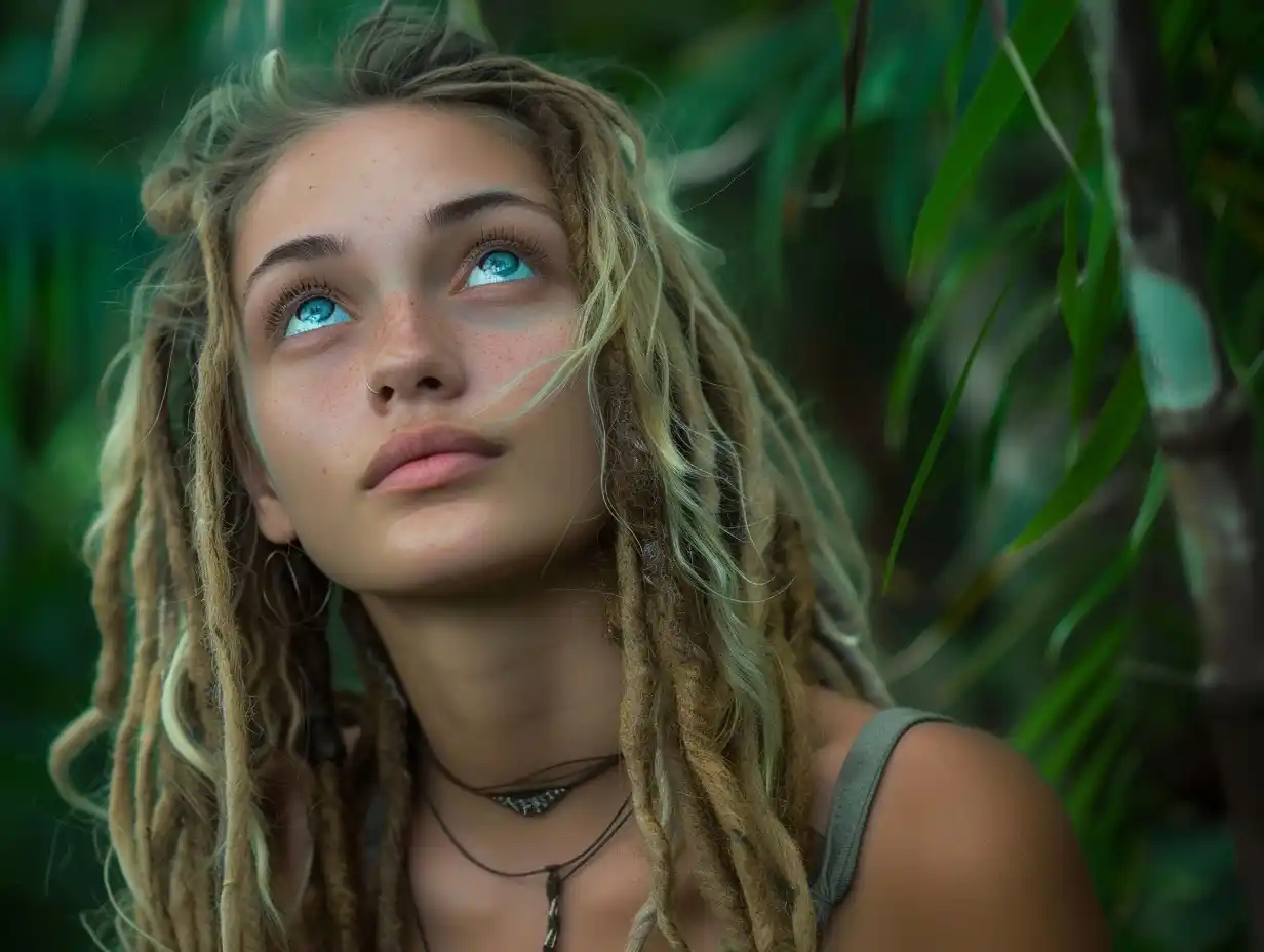 Blonde Dreadlocks Rainforest Portrait Midjourney提示词