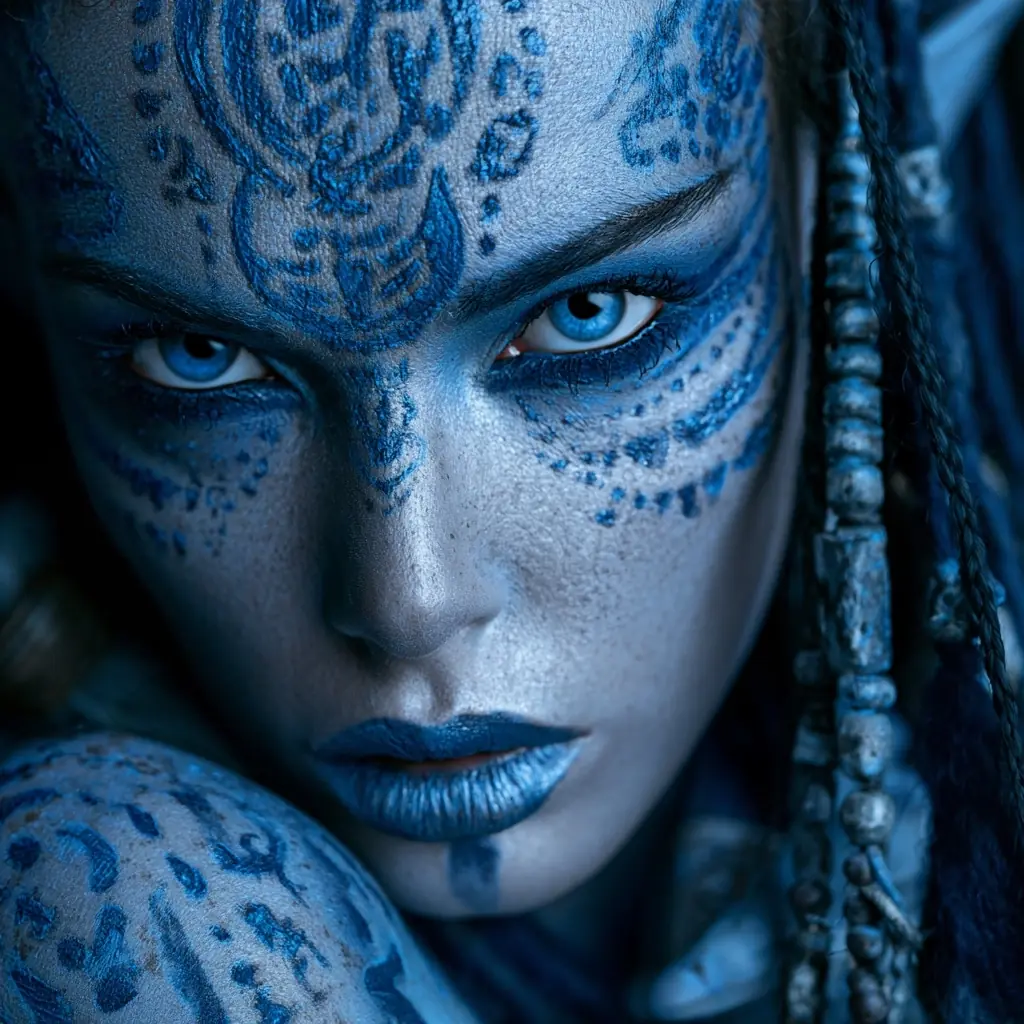 Blue Alien Woman Portrait Midjourney提示词