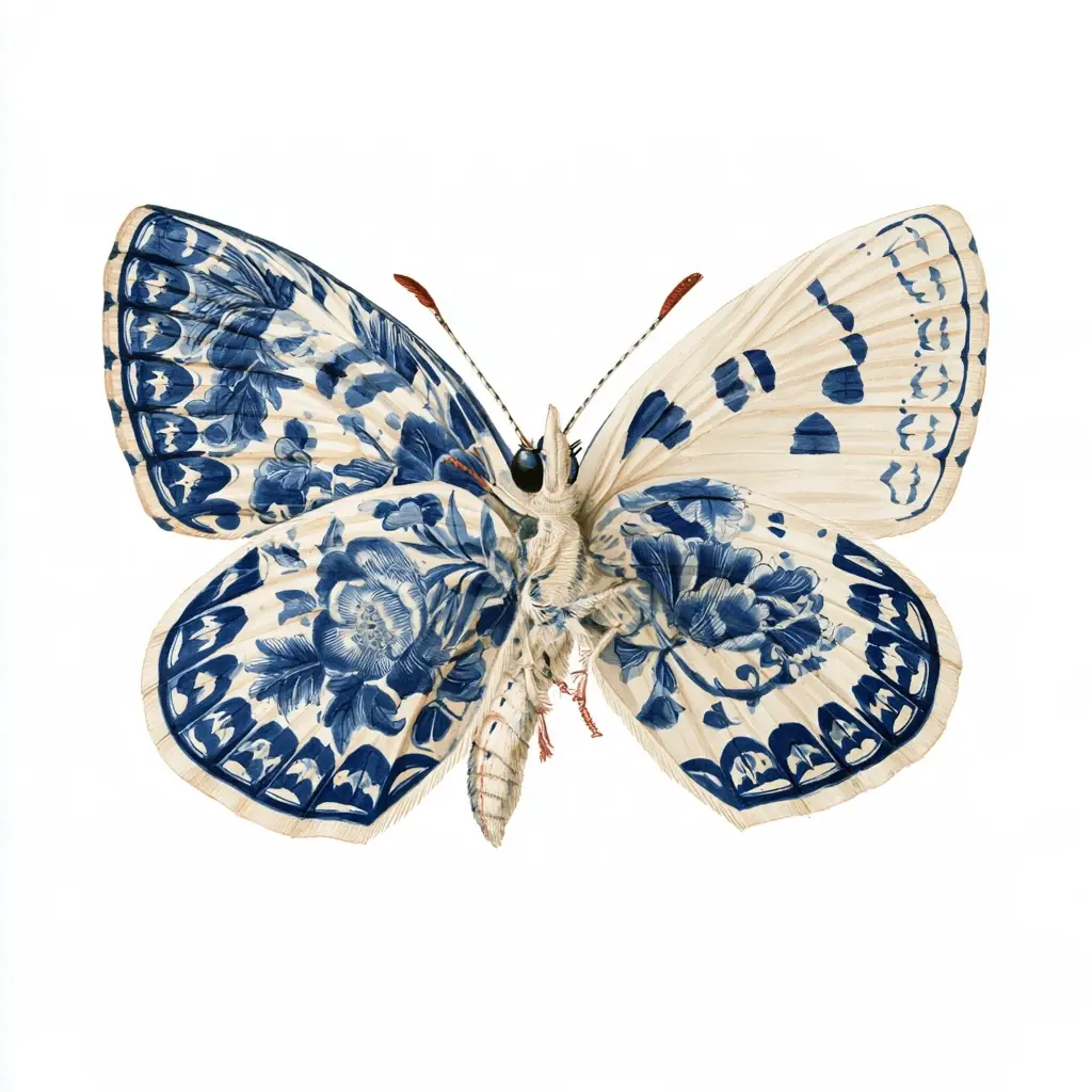 Vintage Chinese Wallpaper Butterfly Midjourney提示词