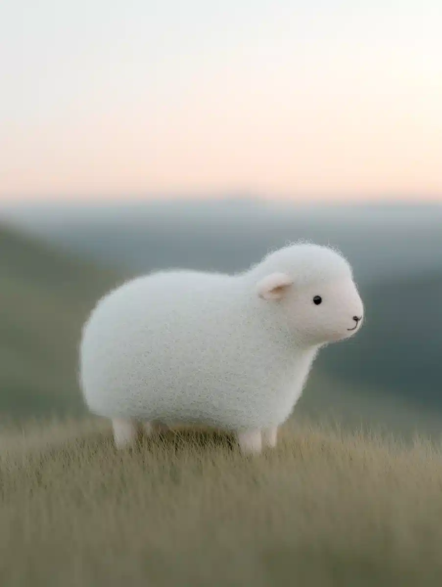 Felt Lamb in Sunset Midjourney提示词