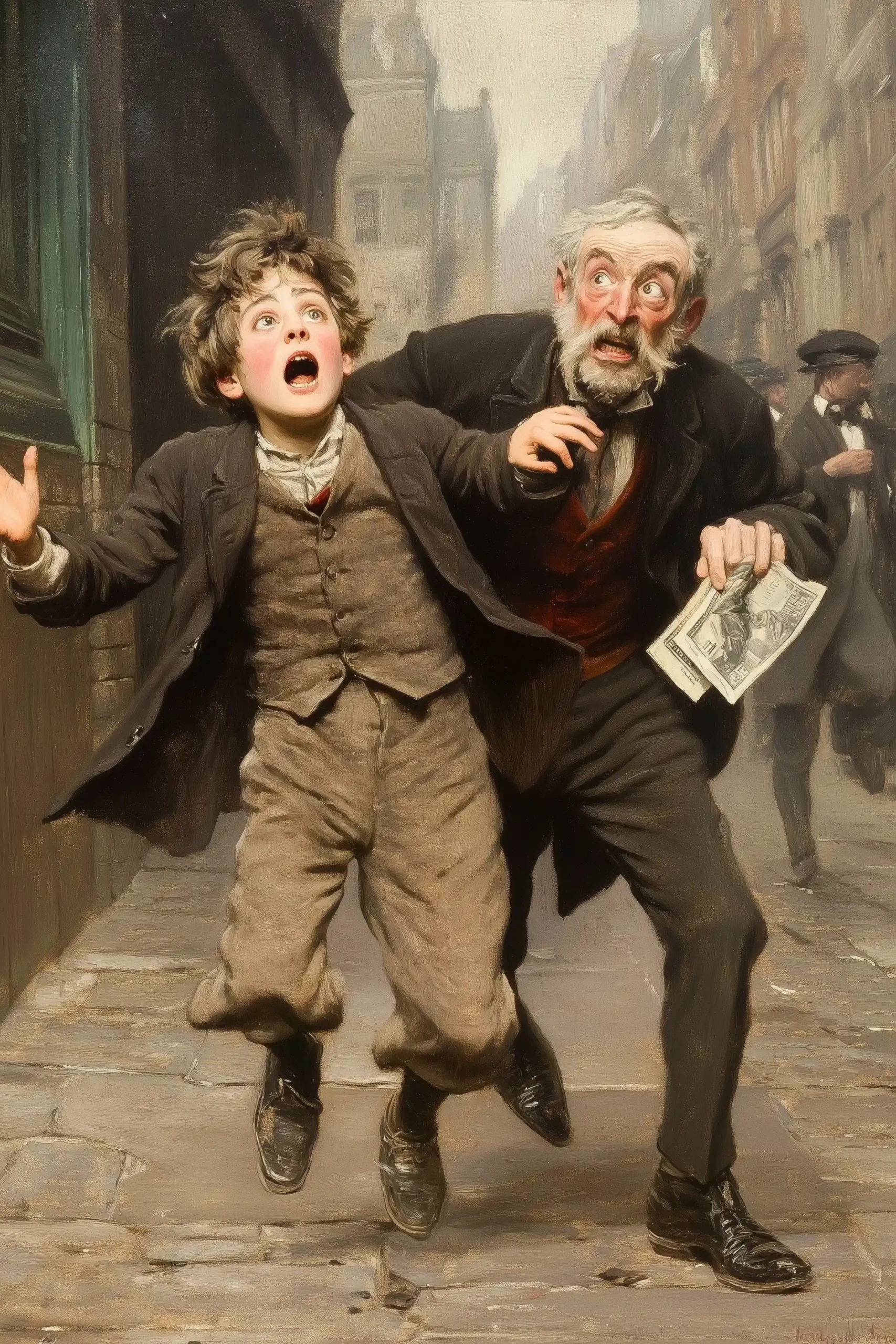 Dickensian Street Encounter Painting Midjourney提示词