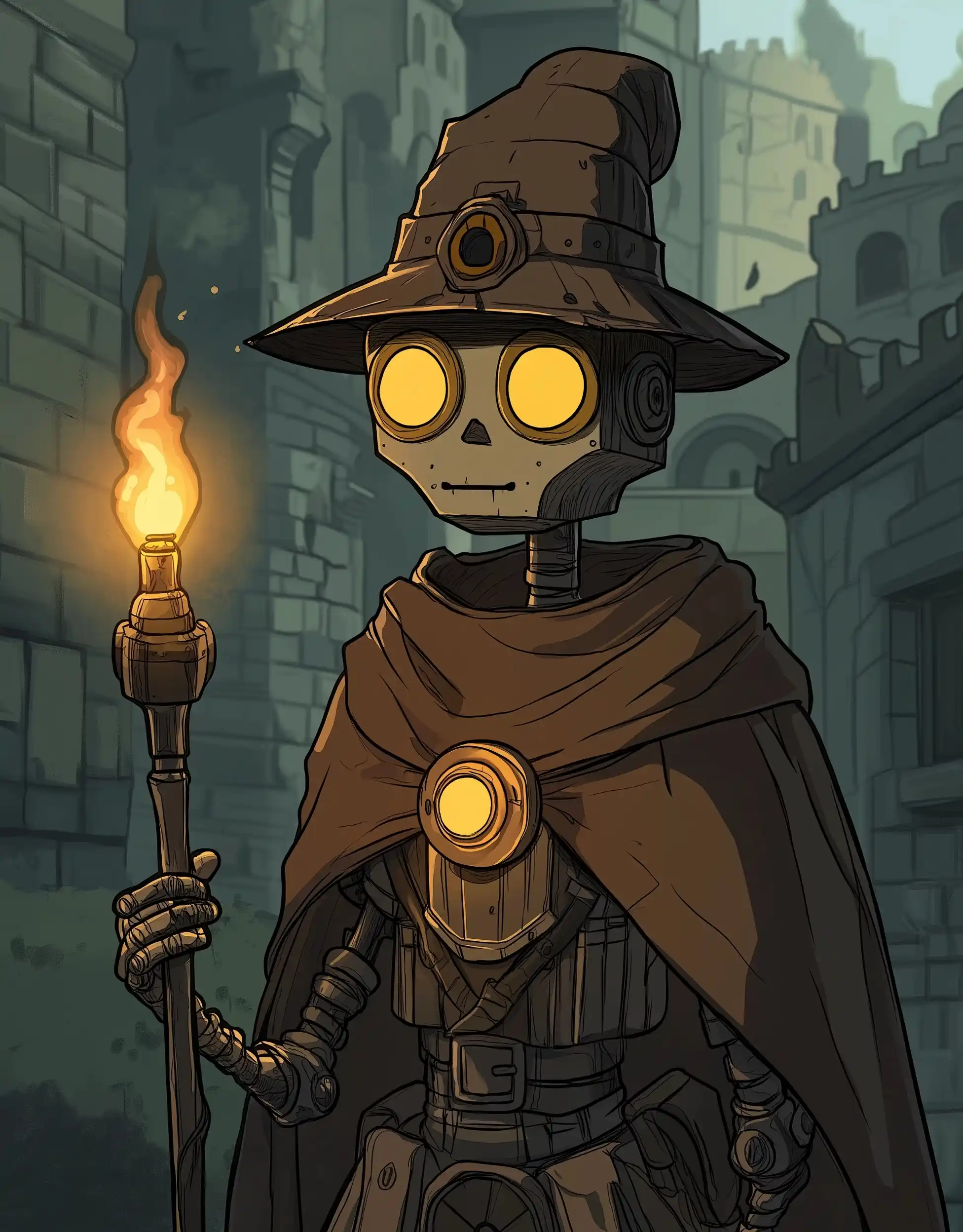 Cartoon Warforged Wizard in Dungeon Midjourney提示词