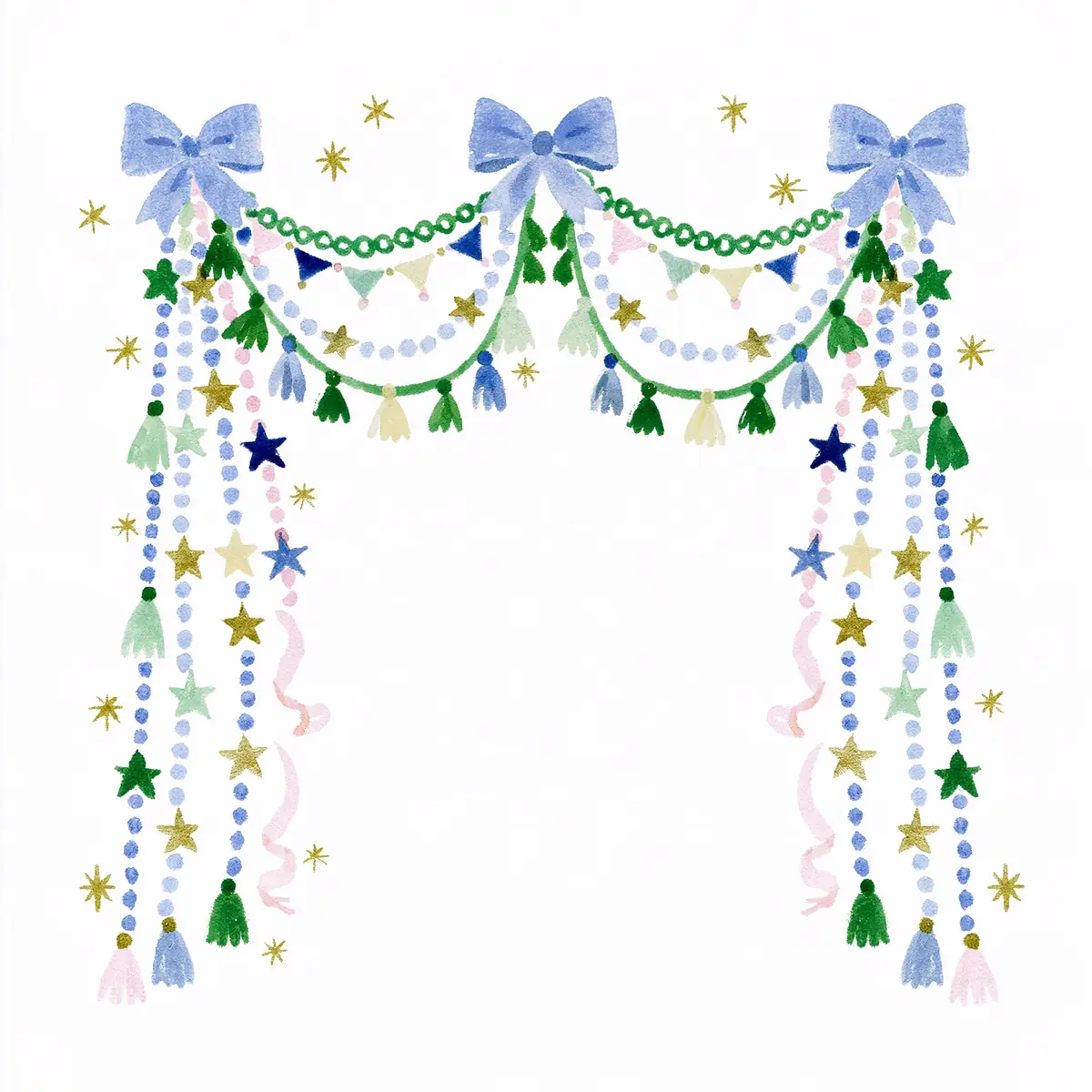 Watercolor Ornate Corner Decoration Midjourney提示词