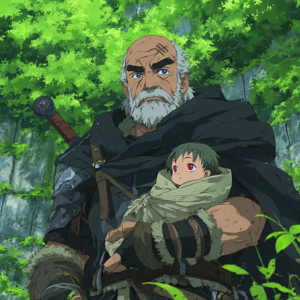 Anime Webtoon Warrior with Baby Midjourney提示词