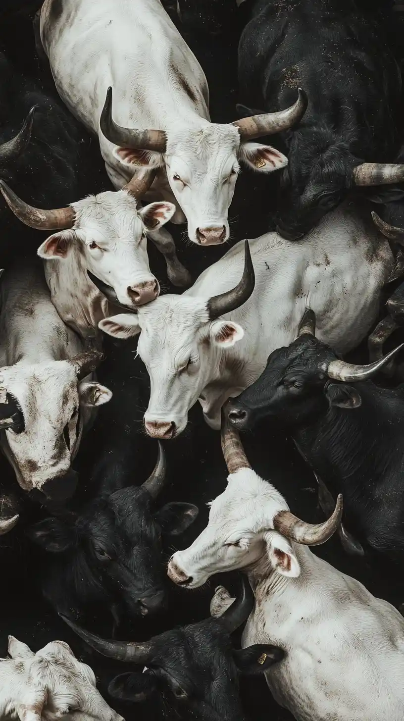 Black and White Bulls Composition Midjourney提示词