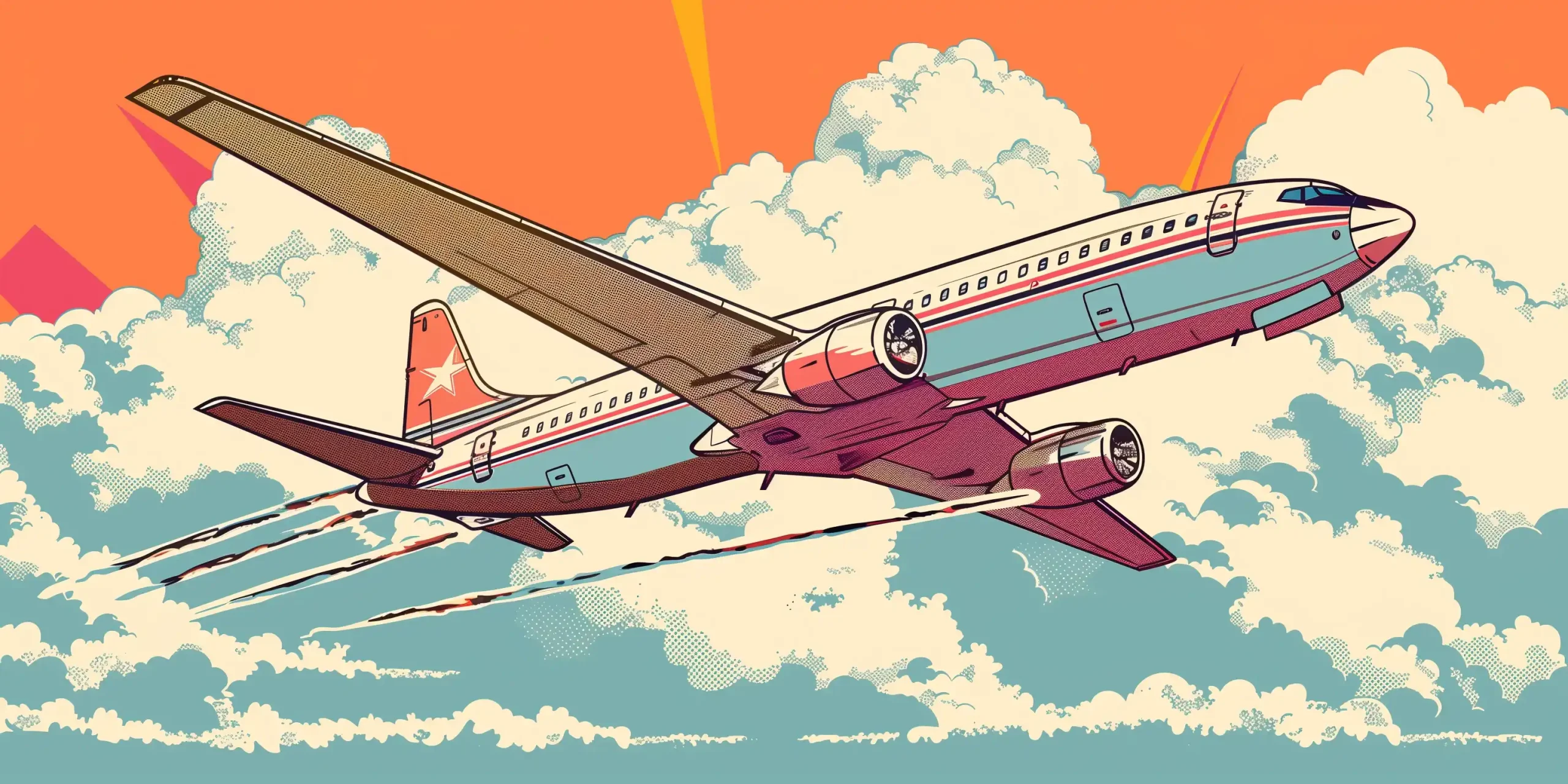 Retro Pop Plane Flight Midjourney提示词