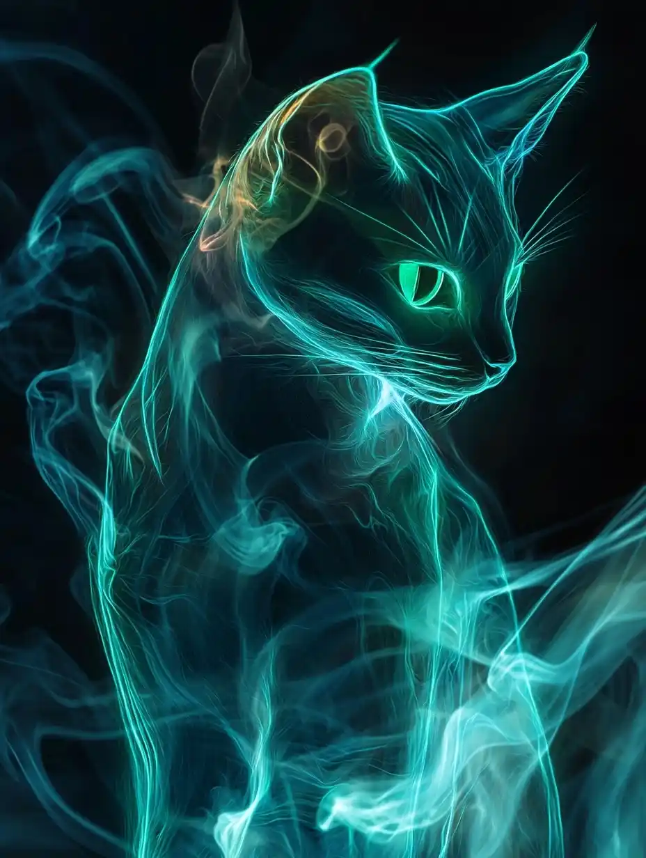 Neon Cat Ink Painting Midjourney提示词