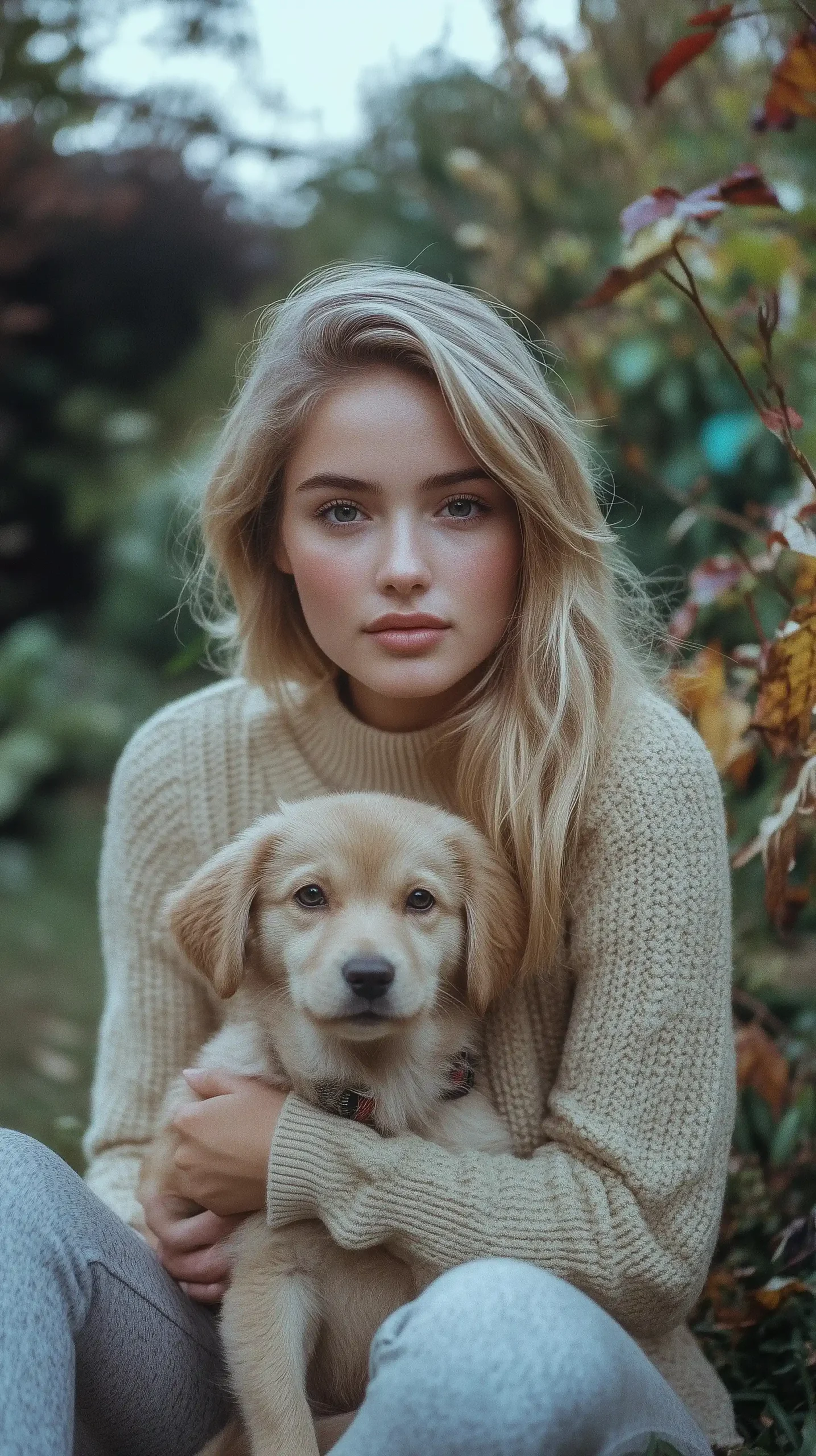 Blonde Lady in Garden Midjourney提示词