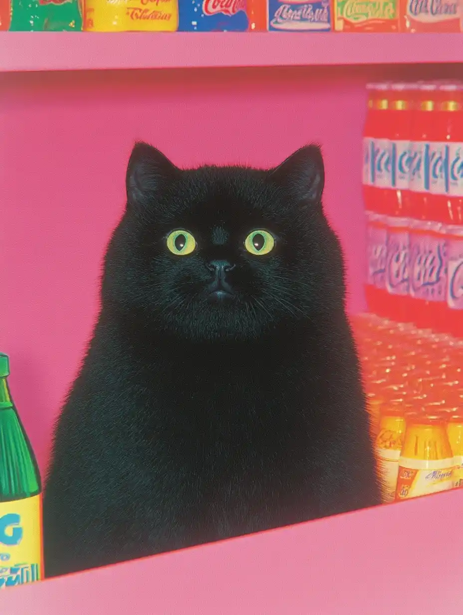 Detailed Black Kitten with Coca Cola Midjourney提示词