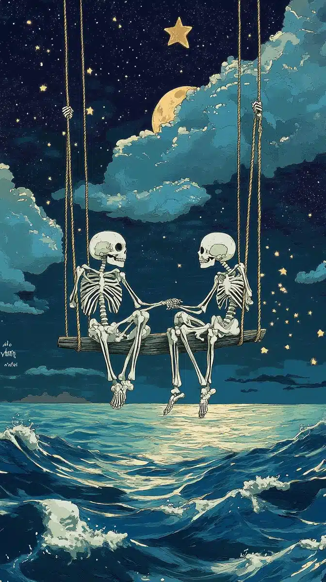 Skeleton Couple on Swing Midjourney提示词