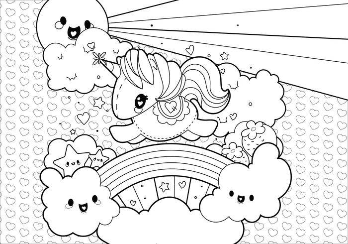 彩虹独角兽场景着色页