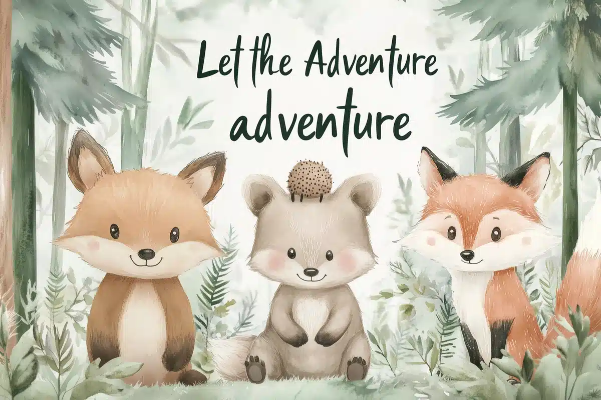 Watercolor Woodland Adventure Scene Midjourney提示词