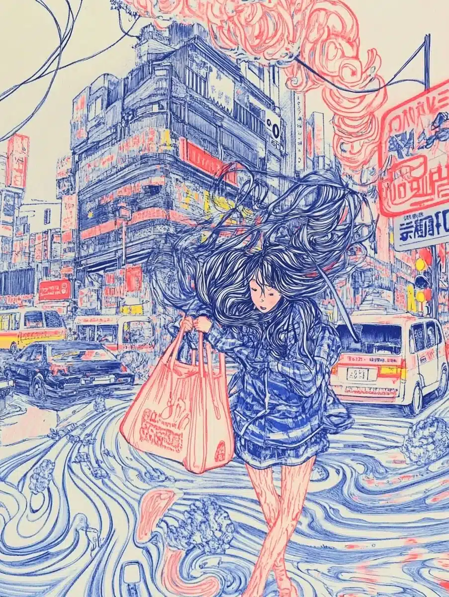 Tokyo Night Rain Scene Midjourney提示词