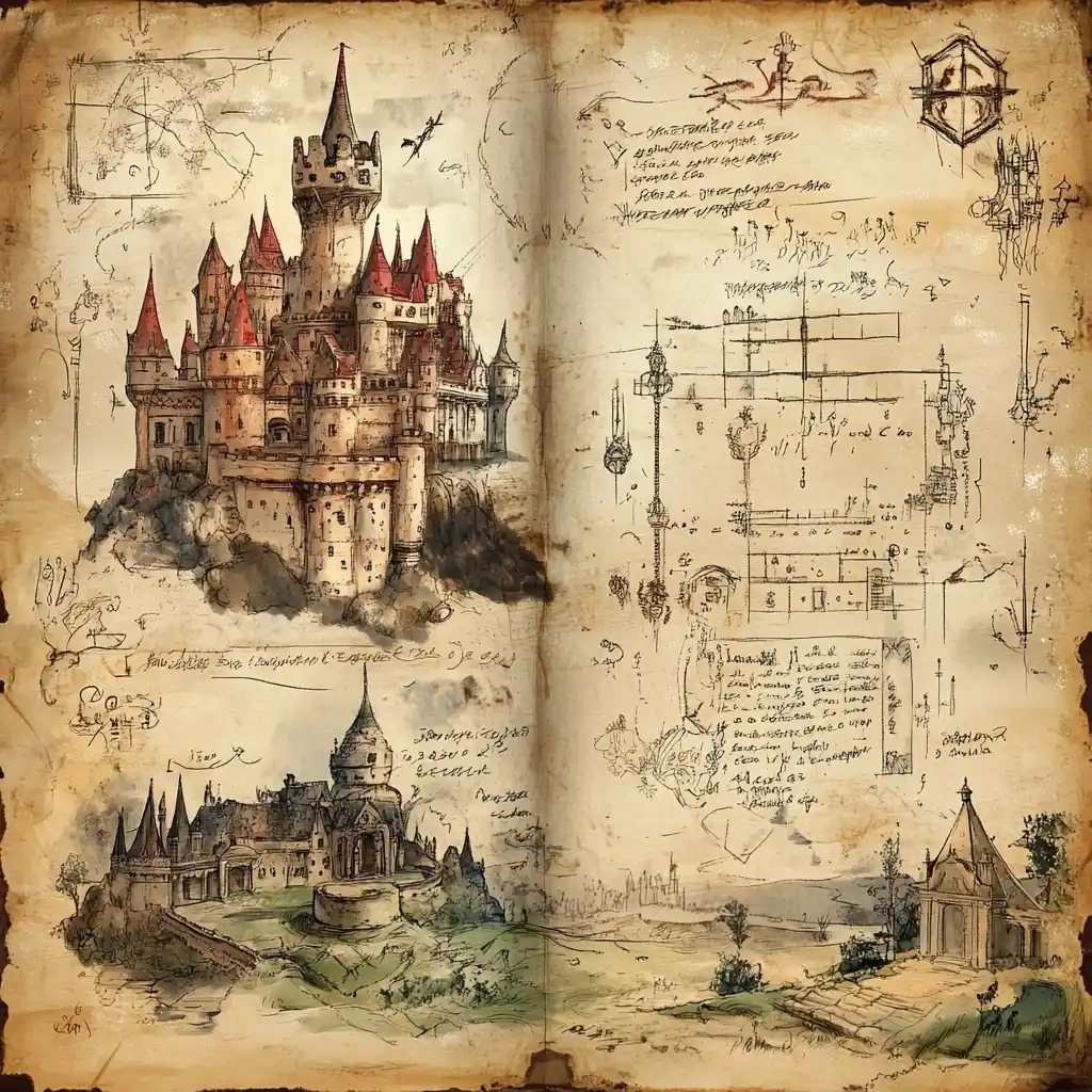 Stylized 2D Manuscript Art Midjourney提示词