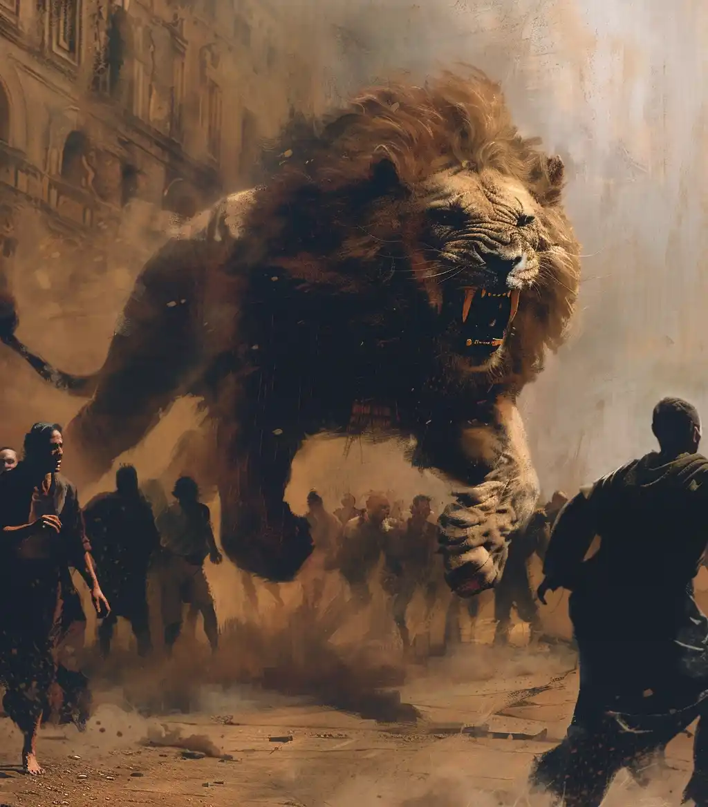 Hybrid Lion Charge – AR 78 Midjourney提示词
