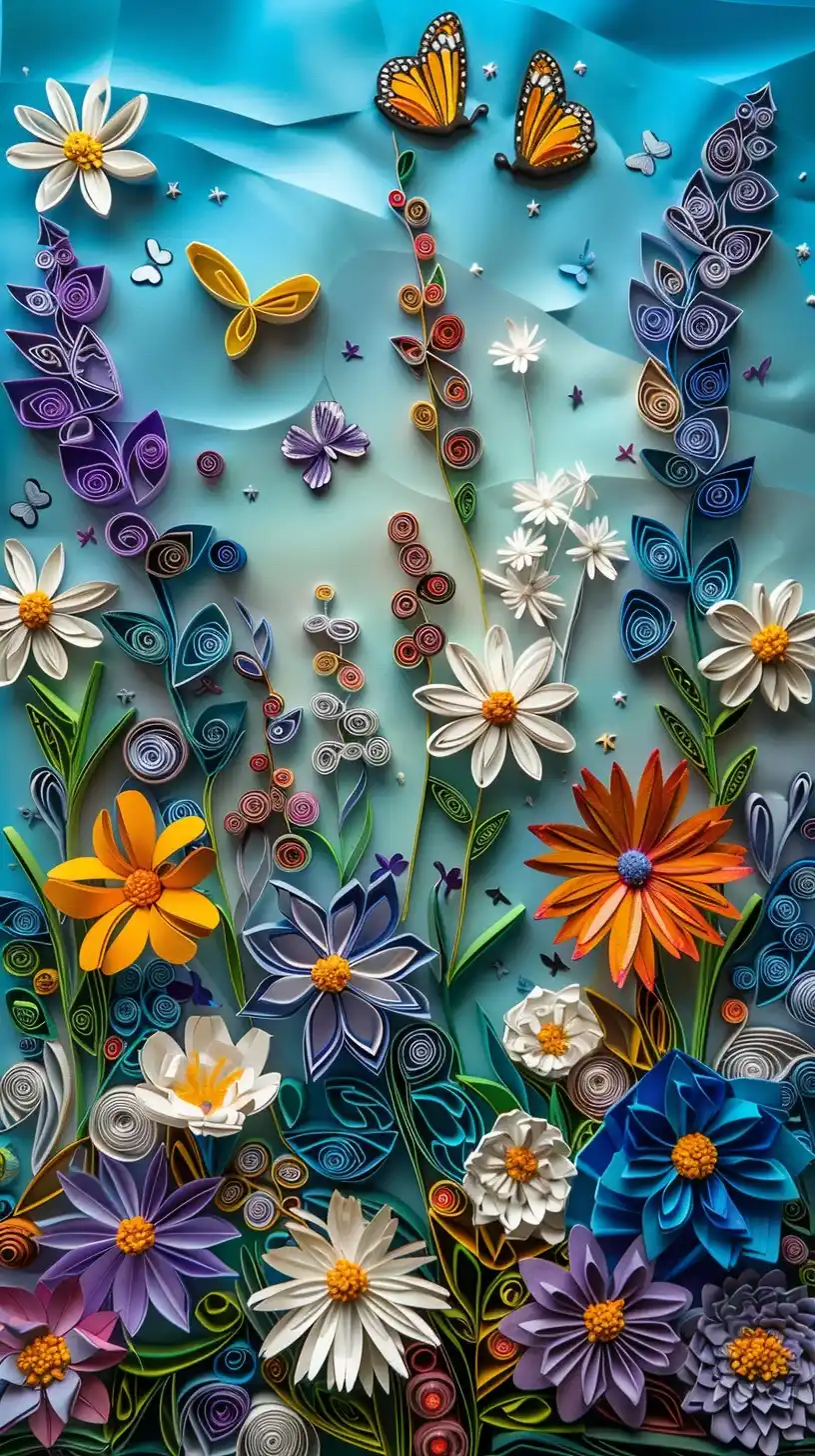 Quilled Daisy Meadow Art Midjourney提示词