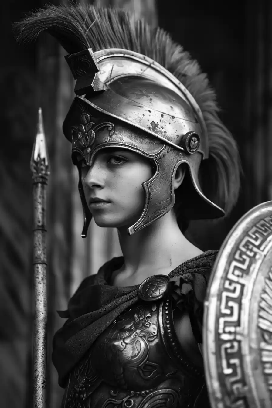 Monochrome Athena Portrait Midjourney提示词