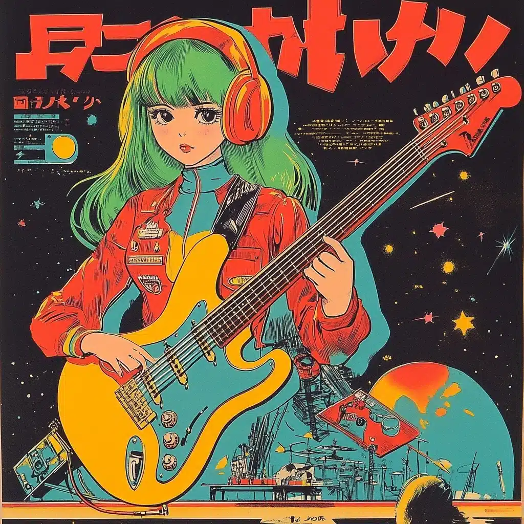 Vintage Anime Music Poster Midjourney提示词