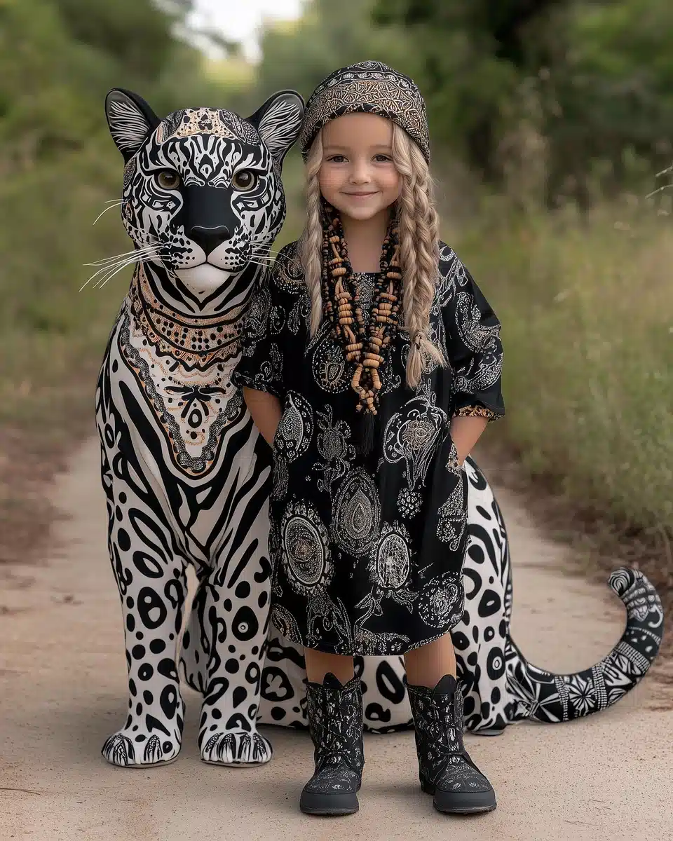 Toddler and Panther Portrait Midjourney提示词