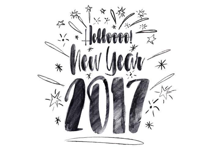 免费你好新年水彩矢量